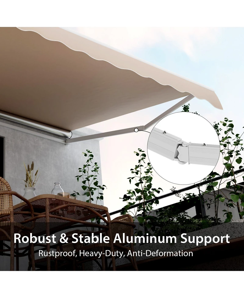 Skonyon 12 x 10 Feet Patio Retractable Awning Aluminum Sunshade Shelter-Beige