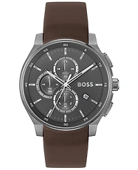 Hugo Boss Men's Peak 2.0 Quartz Chrono Brown Leather Watch 45mm