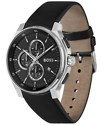 Hugo Boss Men's Peak 2.0 Quartz Chrono Black Leather Watch 45mm