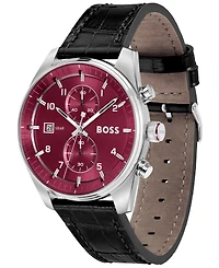 Hugo Boss Men's Sky Traveler Quartz Fashion Chrono Black Croc Leather Watch 44mm