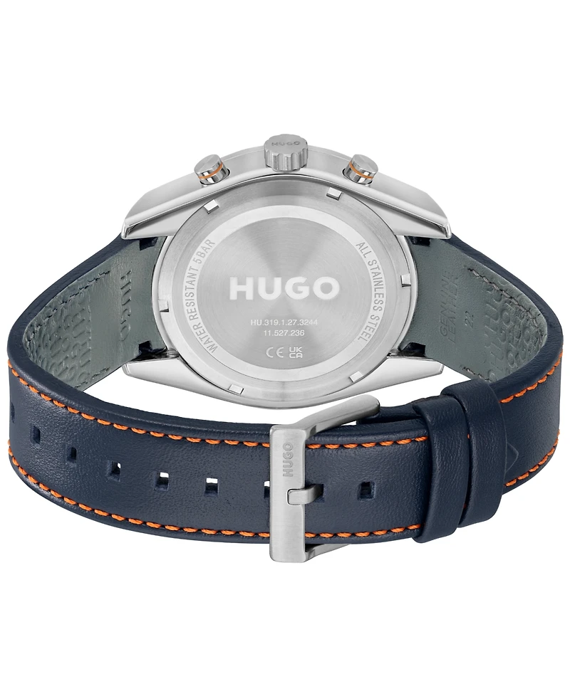 Hugo Boss Men's Fast Quartz Multifunction Blue Leather Watch 44mm