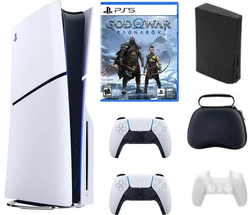 Sony PS5 - Playstation 5 Slim Disc Bundle With Accessories, Extra Controller and God Of War Game