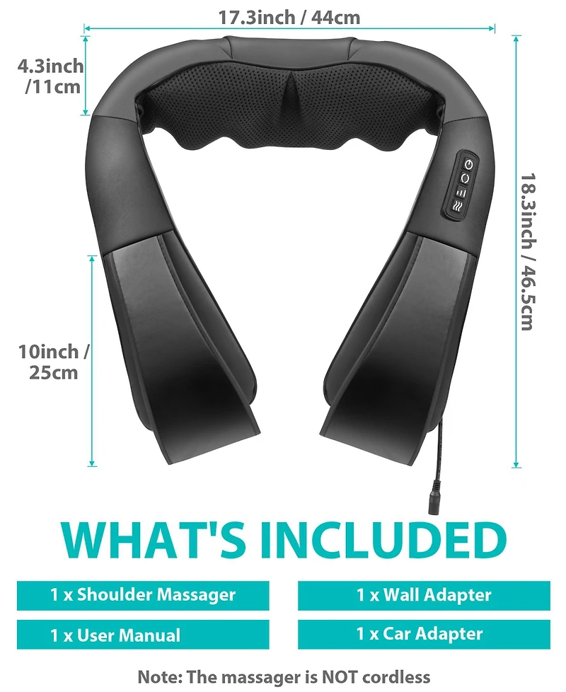 Shiatsu Neck and Shoulder Massager with Heat, 8 Deep-Kneading Nodes