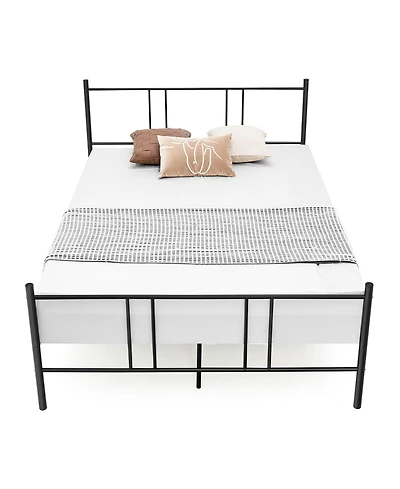 Gymax Full Size Steel Platform Bed Frame Headboard Heavy-Duty Mattress Foundation