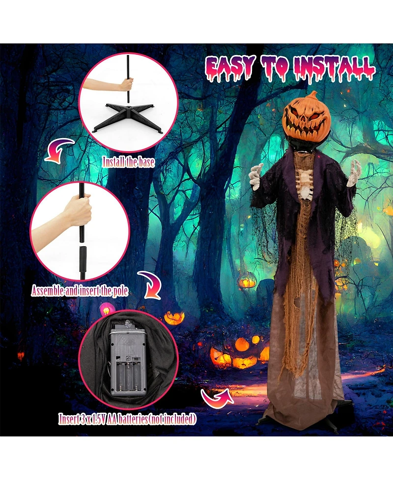 Skonyon 5.6 Feet Halloween Animated Standing Pumpkin Scarecrow