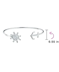 Bling Jewelry Nautical Ocean Vacation Ship Wheel Layering Boat Anchor Bangle Cuff Bracelet Sterling Silver Jewelry