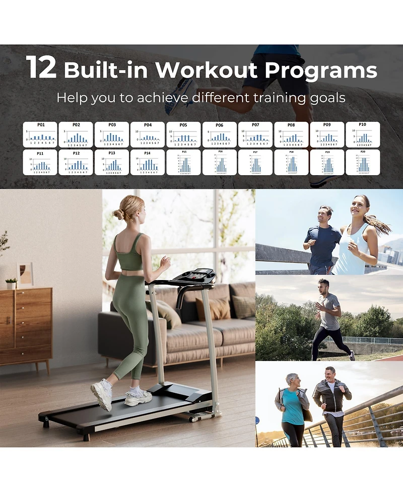 Skonyon Folding Treadmill with 12 Preset Programs and Lcd Display-Black