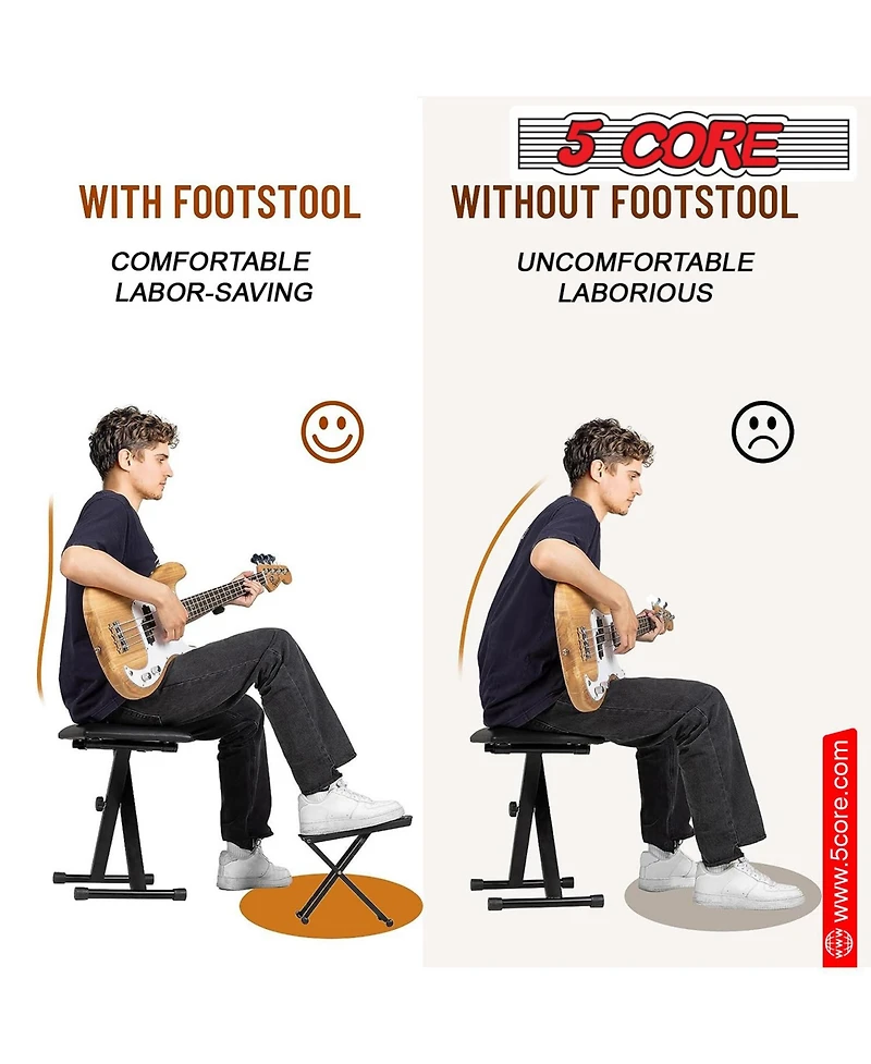 5 Core Guitar Foot Stool Height Adjustable Folding Leg Rest Portable Classical Footrest - Gfs Blk
