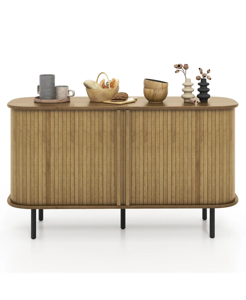 Skonyon 47 Inch Sideboard Buffet Cabinet with Adjustable Shelves for Kitchen Dining Room Living Room Entryway-Oak