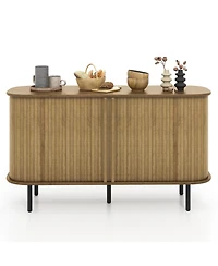 Skonyon 47 Inch Sideboard Buffet Cabinet with Adjustable Shelves for Kitchen Dining Room Living Room Entryway-Oak