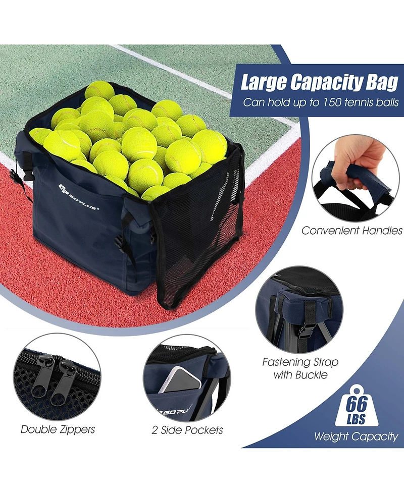 Foldable Tennis Ball Hopper Basket Portable Travel Teaching Cart with Wheels & Bag