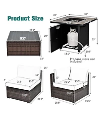 7PCS Patio Rattan Furniture Set 30'' Fire Pit Table Cover Cushion Sofa