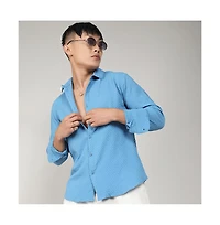 Men's Sky Blue Textured Micro Buffalo Check Shirt