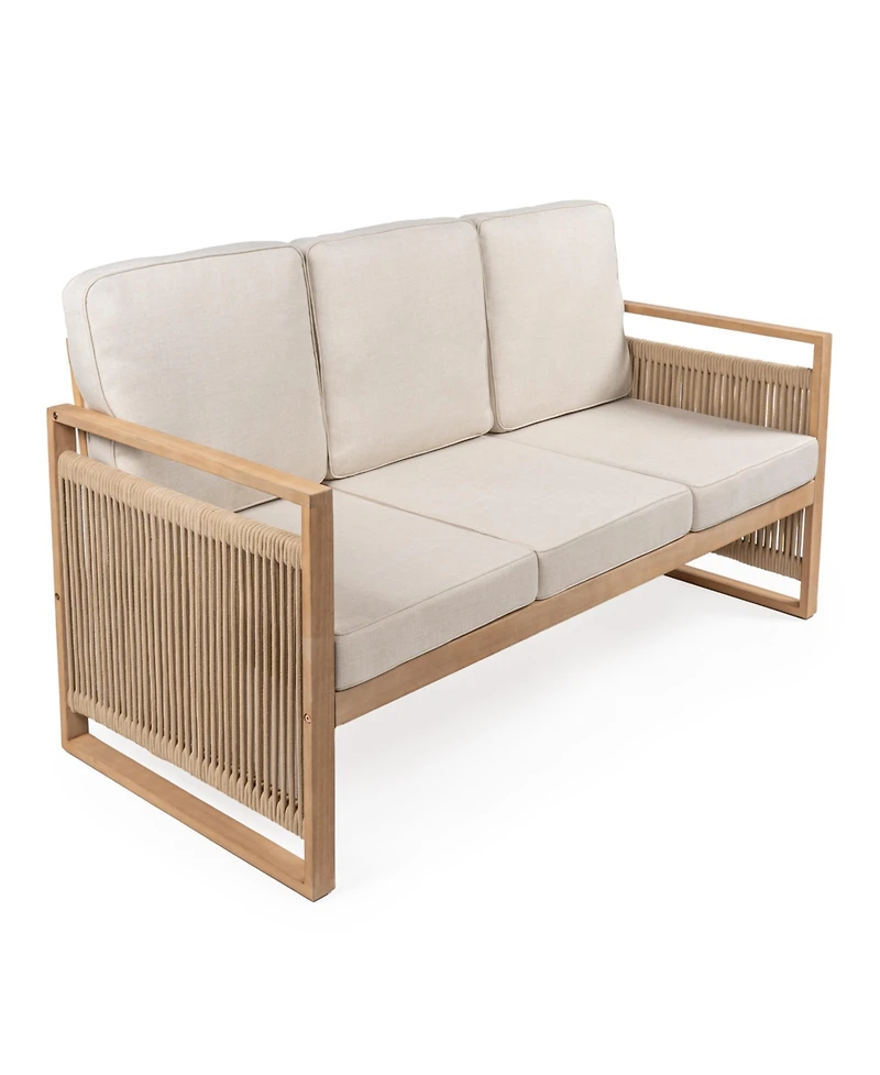 Jonathan Y Arwen Modern Bohemian Roped Acacia Wood Outdoor Loveseat with Cushions