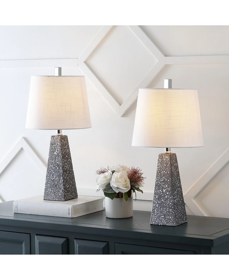 Jonathan Y Owen 20.5" Contemporary Resin Led Table Lamp, White Marble Finish (Set of 2)
