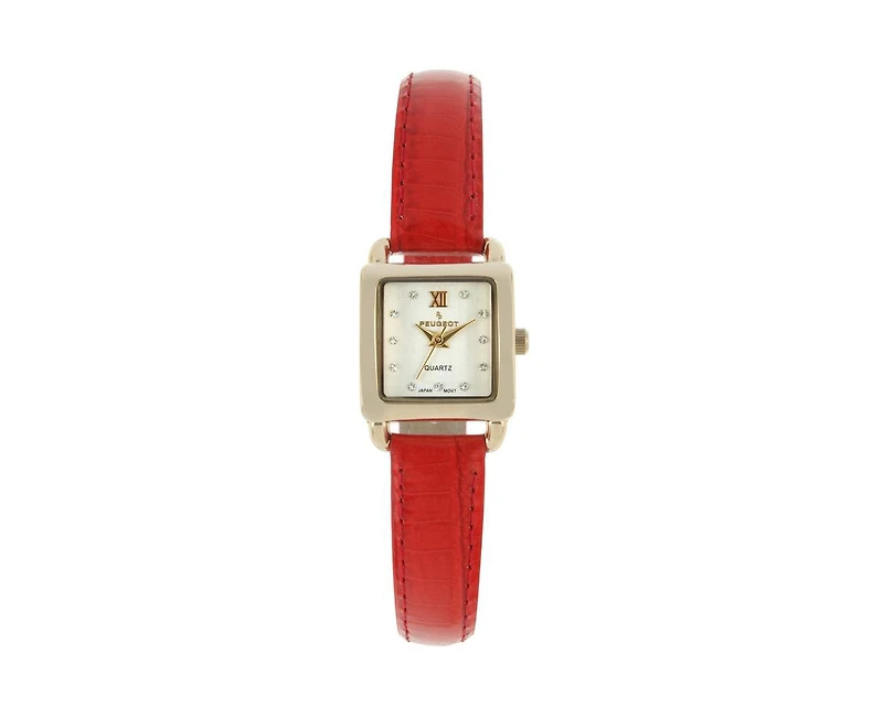 Peugeot Women's 20mm Square Watch with Glossy Red Leather Strap