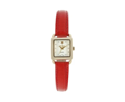 Peugeot Women's 20mm Square Watch with Glossy Red Leather Strap