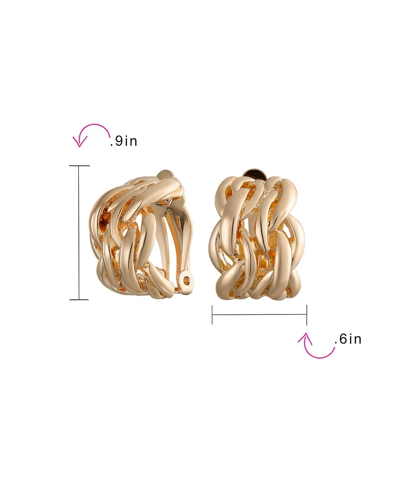 Bling Jewelry Twisted Cable Chain Weave Wide Half Hoop Clip On Earrings Non Pierced Ears