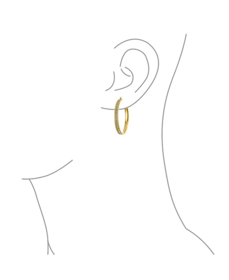 Bling Jewelry Round Channel Set Cz Large Hoop Earrings Stardust Brush Matte Finish Channel Set Cz Gold Plated Stainless Steel 2 In Diameter