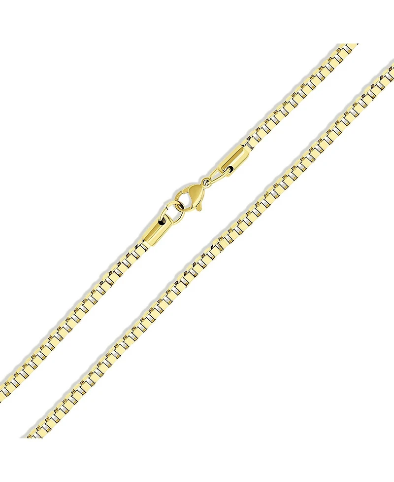 Bling Jewelry Polished Venetian Flat Box Chain Necklace Silver Tone Stainless Steel 3MM