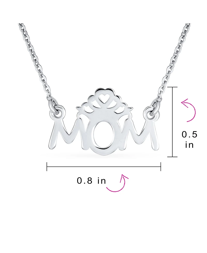 Bling Jewelry Heart Inspirational Message Block Letters Words Royal Queen Mom Crown Necklace Pendant Mother Sterling Silver Name Style