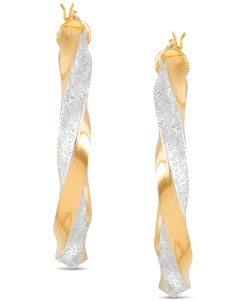 Twist Medium Hoop Earrings in Sterling Silver & 14k Gold-Plate - 1.57"