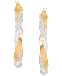 Twist Medium Hoop Earrings in Sterling Silver & 14k Gold-Plate - 1.57"