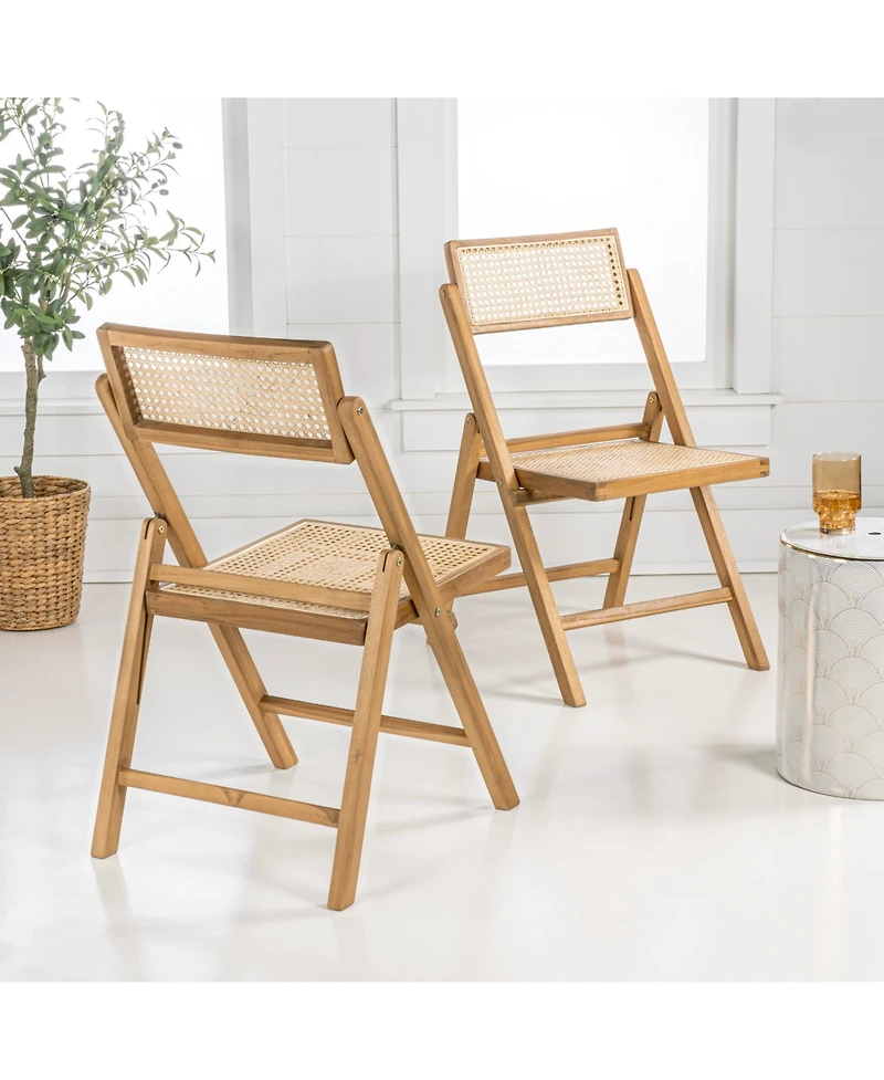 Jonathan Y Theo Mid-Century Vintage Wood Rattan Folding Chair with Adjustable Back (Set of 2)