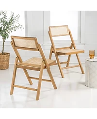 Jonathan Y Theo Mid-Century Vintage Wood Rattan Folding Chair with Adjustable Back (Set of 2)