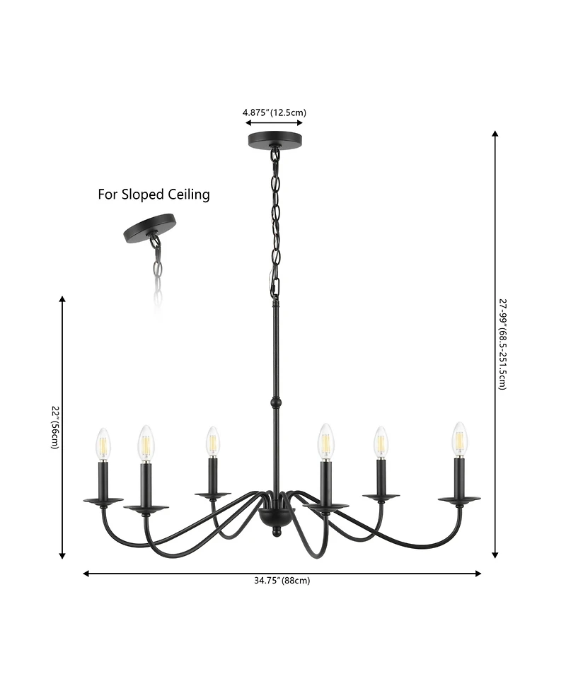 Jonathan Y Wicklow 34.75" 6-Light Bohemian Farmhouse Iron Led Chandelier, Black/Brass Gold