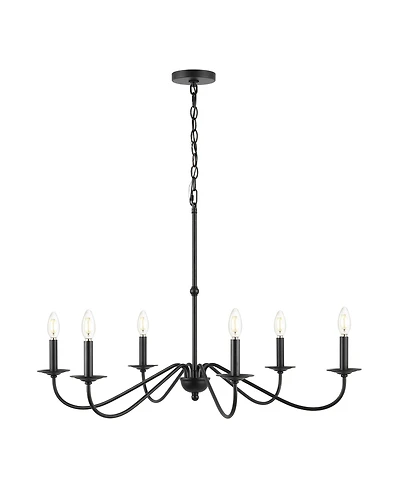 Jonathan Y Wicklow 34.75" 6-Light Bohemian Farmhouse Iron Led Chandelier, Black/Brass Gold