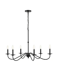 Jonathan Y Wicklow 34.75" 6-Light Bohemian Farmhouse Iron Led Chandelier, Black/Brass Gold
