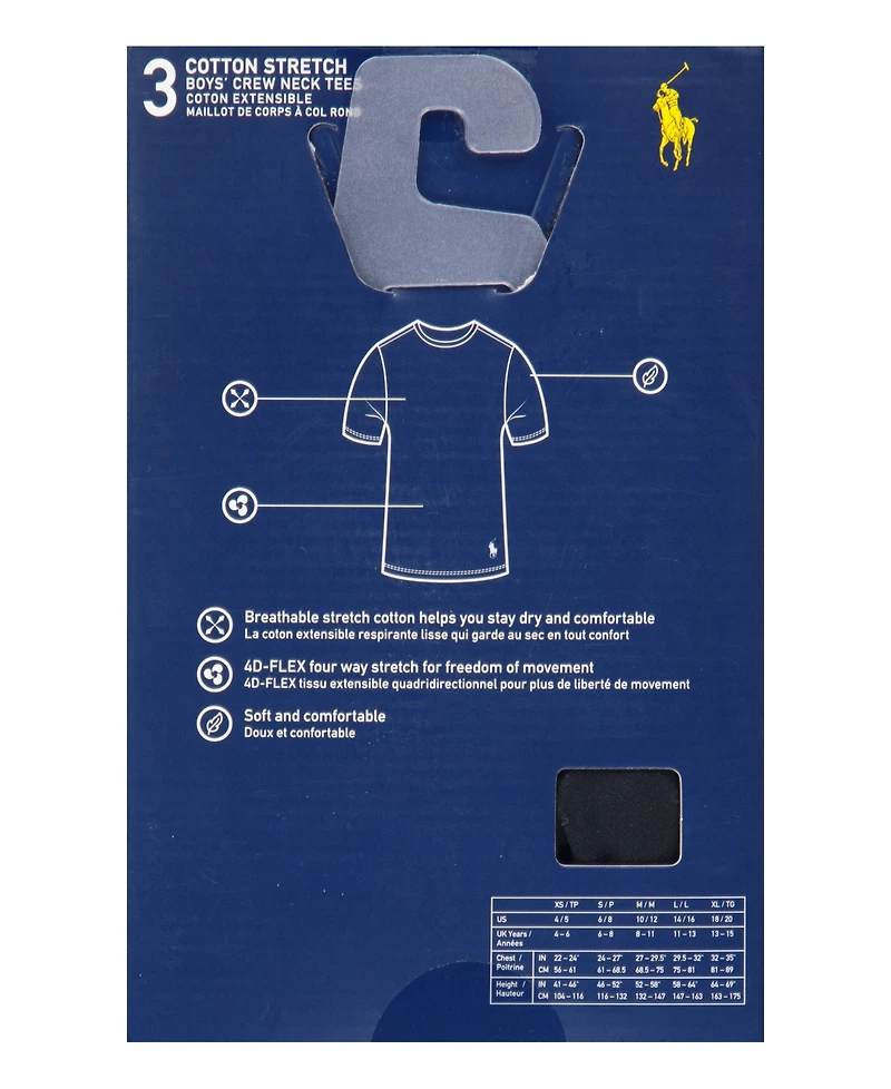 Polo Ralph Lauren Big Boys Crewneck Undershirts, 3 Pack