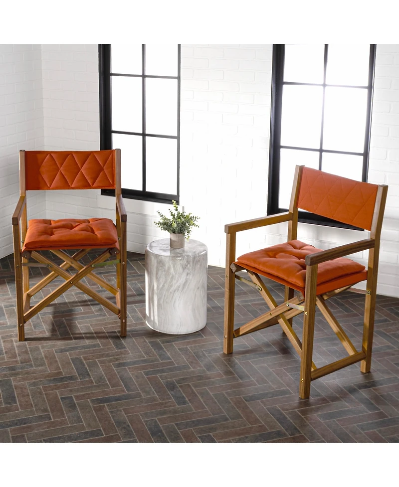 Jonathan Y Waldo Classic Mid-Century Outdoor Acacia Wood Foldable Diamond-Quilted Back Director Chair with Cushion