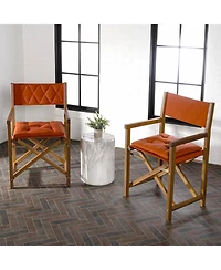 Jonathan Y Waldo Classic Mid-Century Outdoor Acacia Wood Foldable Diamond-Quilted Back Director Chair with Cushion