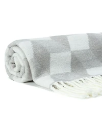 Chanasya Premium Pleated Solid Plaid Acrylic Throw Blanket With Tassels