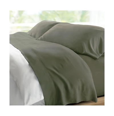 Cariloha Retreat 4-Piece Sateen Sheet Set | Oasis Green | Split King | Lyocell Material | Breathable, Corner Straps, Extra soft & Cooling