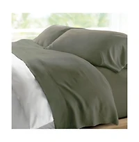 Cariloha Retreat 4-Piece Sateen Sheet Set | Oasis Green | Split King | Lyocell Material | Breathable, Corner Straps, Extra soft & Cooling