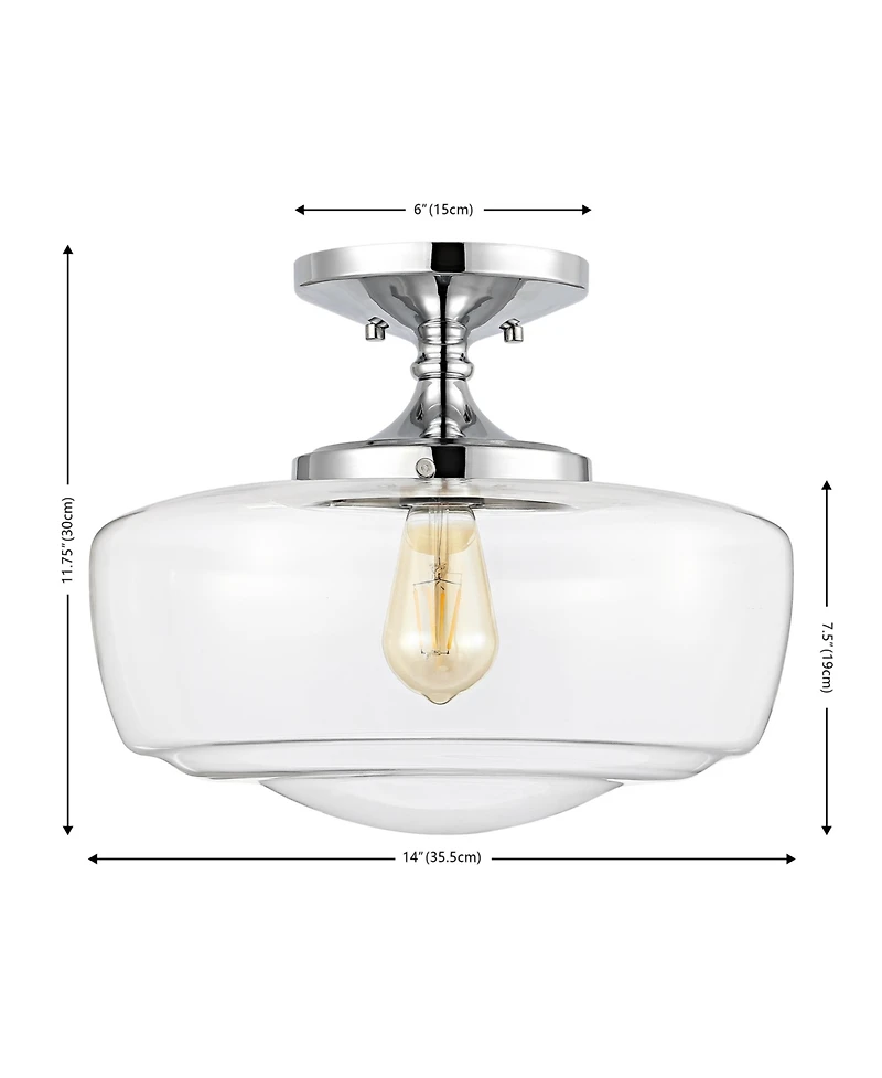 Jonathan Y Marfa 14" Glass/Iron Farmhouse Modern Led Flush Mount, Nickel