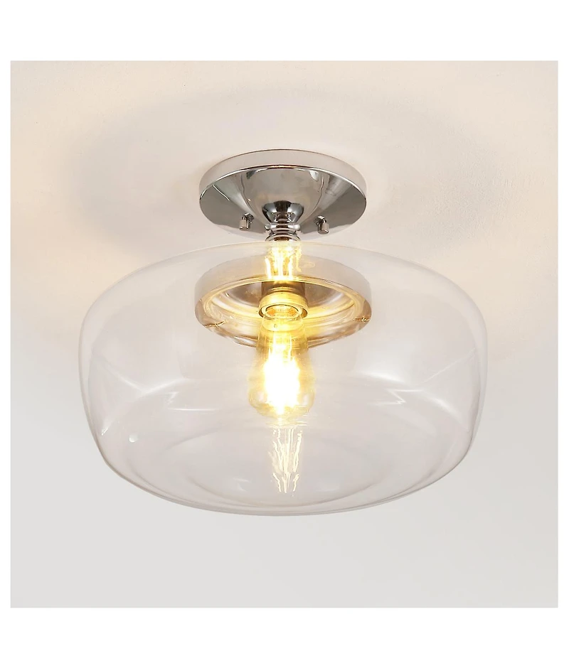 Jonathan Y Marfa 14" Glass/Iron Farmhouse Modern Led Flush Mount, Nickel