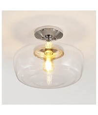 Jonathan Y Marfa 14" Glass/Iron Farmhouse Modern Led Flush Mount, Nickel