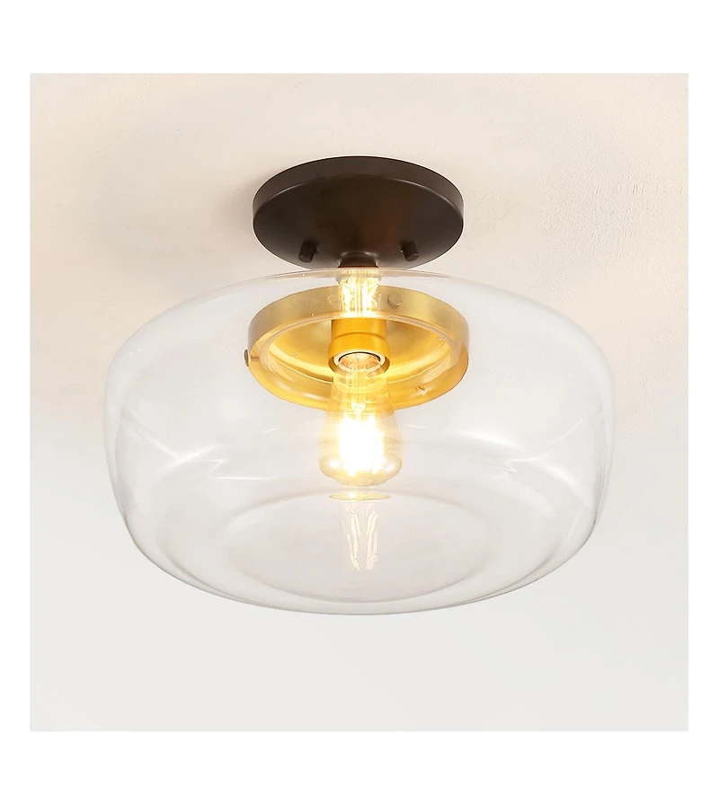 Jonathan Y Marfa 14" Glass/Iron Farmhouse Modern Led Flush Mount, Nickel