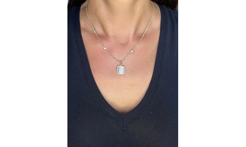 Rivka Friedman Mother of Pearl Cabochon Pendant with Cz Chain