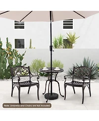 Skonyon 24 Inch Round Cast Aluminum Table Patio Dining Bistro Table with 2 Inch Umbrella Hole-Copper