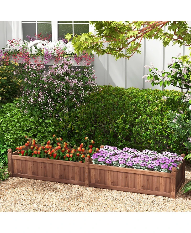 Skonyon 91 x 24 x 16 Inch Divisible Planter Box with Corner Drainage and Non-woven Liner for Growing Vegetables-Brown