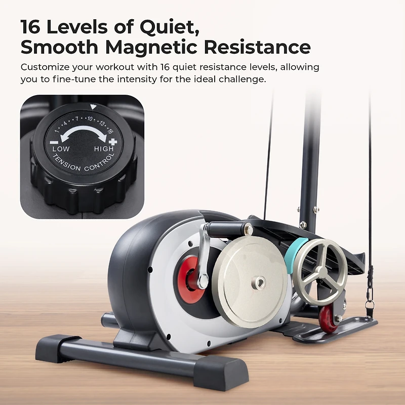 Sunny Health & Fitness Smart Compact Elliptical Cross Trainer with Handlebar and Exercise Bands, Magnetic Resistance, Bluetooth & SunnyFit App Connect