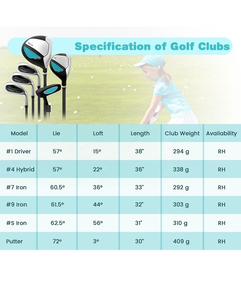 Junior Complete Golf Club Set with Stand Bag Rain Hood-Blue
