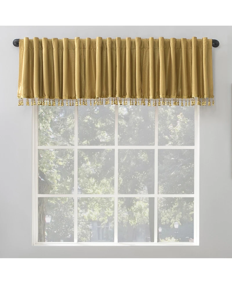 Evelina Faux Dupioni Silk Beaded Tassels Thermal Extreme 100% Blackout Back Tab Curtain Valance