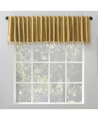 Evelina Faux Dupioni Silk Beaded Tassels Thermal Extreme 100% Blackout Back Tab Curtain Valance