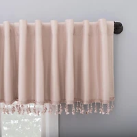 Evelina Faux Dupioni Silk Beaded Tassels Thermal Extreme 100% Blackout Back Tab Curtain Valance